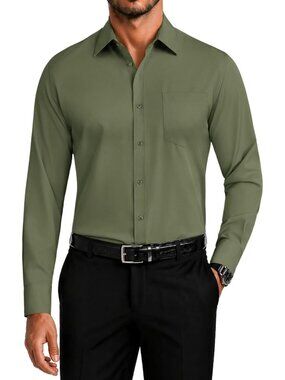 Wrinkle-Free Long Sleeve Dress Shirt for Men | Formal Button-Down Business